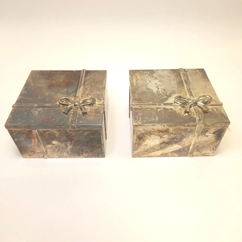 Vintage Things Remembered Silver Plated Trinket Boxes Bow Set of 2